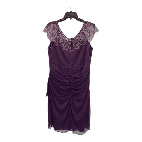 XSCAPE Sheer Matte Jersey Side Ruffle Beaded Dress Purple Size 18W $249 MSRP - Picture 12 of 14
